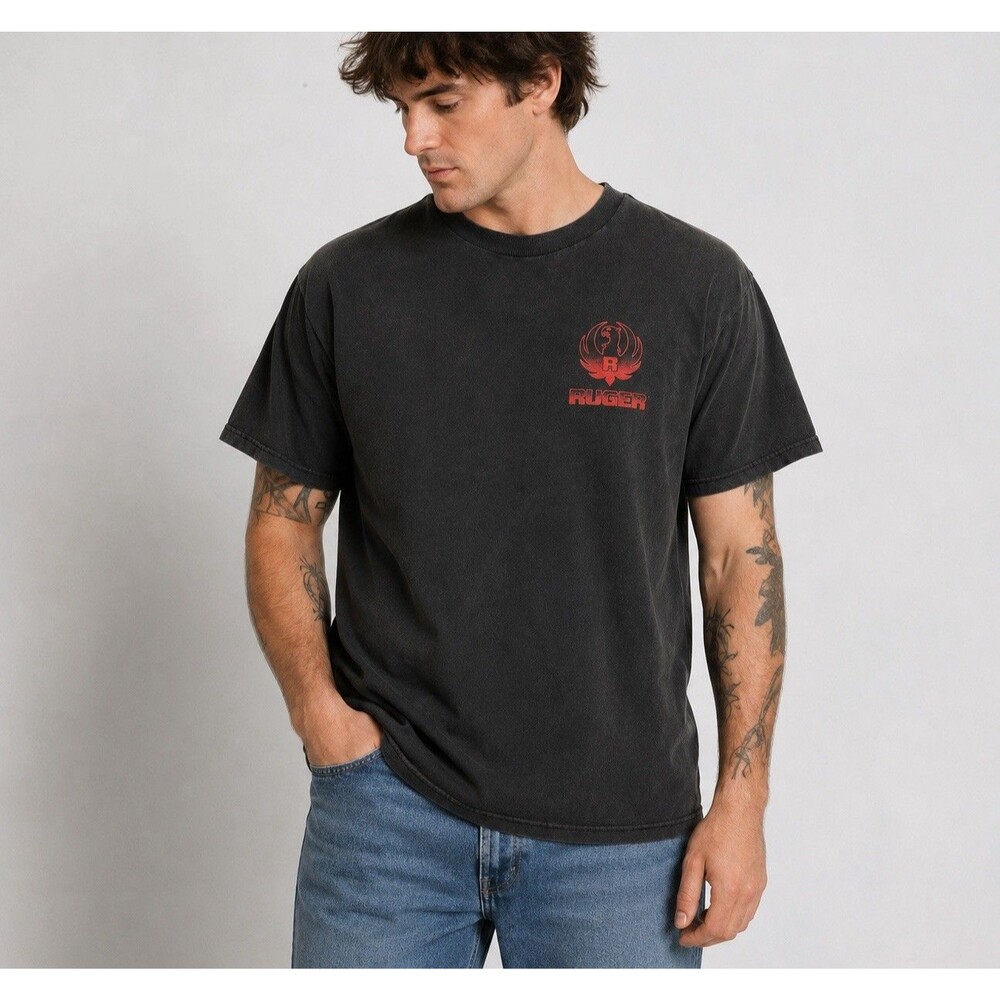 Ruger Tiger Stripe Distressed Graphic T Shirt Men’s Large Black USA Made